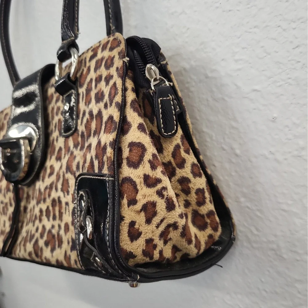 Hillard & Hanson Y2K Cheeta Print Faux Hair Shoulder Bag, Brown/Black